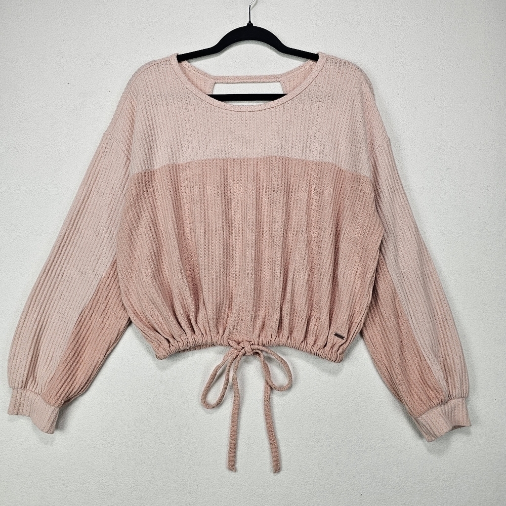 Hollister Waffle Knit Long Sleeve Top Two Tone Size Medium